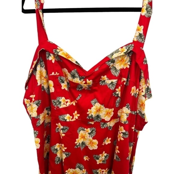 Red Floral Plus Size Hawaiian Print Sleeveless Back Zip Dress Size 28 - Picture 3 of 3